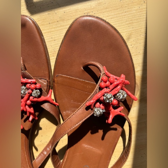 Valentino Garavani Red Coral Embellished Leather Sandals - Size 36.5/US Size 6.5 - Picture 5 of 10
